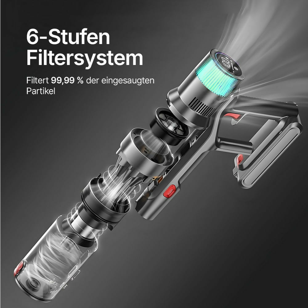 Ultra-starker Akku-Staubsauger mit automatischer Stauberkennung / Bis zu 60 Minuten Laufzeit / Beutelloser Staubsauger für Teppiche, Hartböden & Tierhaare / 480 W