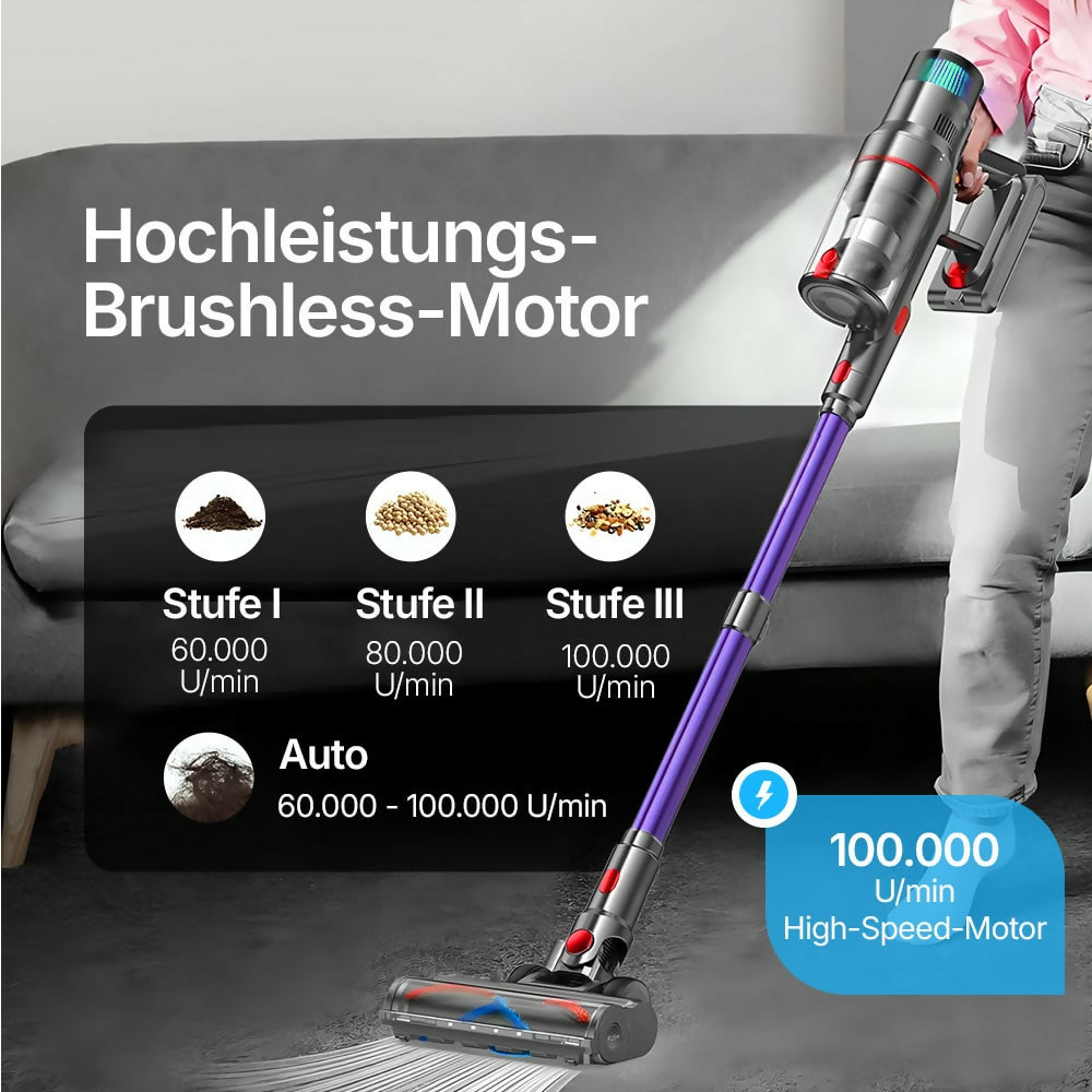 Ultra-starker Akku-Staubsauger mit automatischer Stauberkennung / Bis zu 60 Minuten Laufzeit / Beutelloser Staubsauger für Teppiche, Hartböden & Tierhaare / 480 W