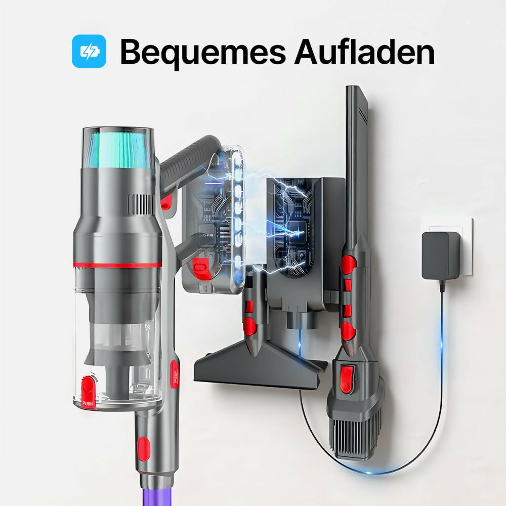 Ultra-starker Akku-Staubsauger mit automatischer Stauberkennung / Bis zu 60 Minuten Laufzeit / Beutelloser Staubsauger für Teppiche, Hartböden & Tierhaare / 480 W